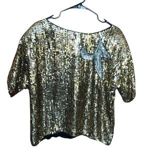 In fashions Gold Sequin vintage 100% pure silk lining Rayon blouse